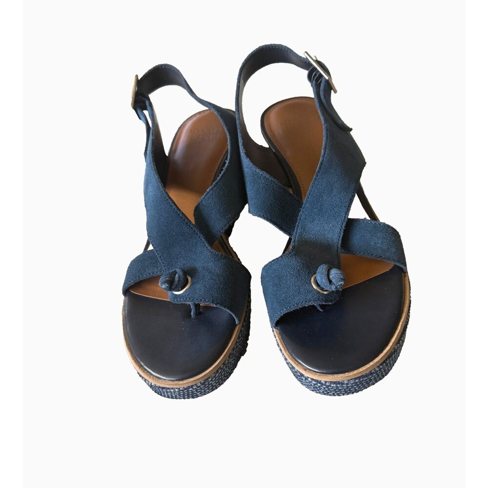 NEW Franco Sarto Blue Suede Toe Ring Platform Sandals Size 8.5M